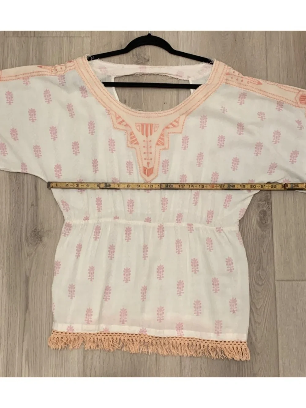 Free People Gauzy Embroidered Boho Fringe Tunic Top Small